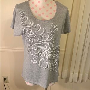 Forever Jade beaded Gray & white Embellished Women's Top Size X Large Like NEW
